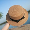 小帽子女旅游度假遮阳防晒防紫外线，草帽英伦平顶蝴蝶结太阳小礼帽