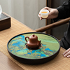 吸水茶盘陶瓷托盘圆形干泡茶台家用轻奢现代小型蓄排两用沥水茶承