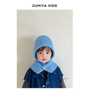 韩国同款~儿童帽子围巾一体，帽男孩炸街冬季宝宝披肩毛线帽潮