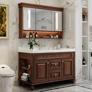 美式浴室柜橡木实木卫浴柜陶瓷一体，盆洗漱台现代智能镜洗手脸盆柜