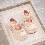 女童皮鞋2024春季儿童公主鞋，蝴蝶结玛丽珍小女孩白色软底单鞋