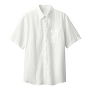 无印风良品100%纯亚麻短袖衬衫，男商务休闲柔软透气大码白色衬衣夏