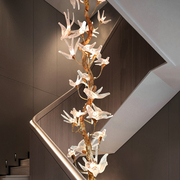 新中式轻奢水晶灯全铜别墅复式楼梯客厅树枝长吊灯现代简约燕子灯