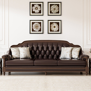 美式复古实木沙发客厅，家用单人双人位小户型，欧式皮艺沙发组合直排