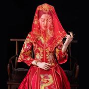 结婚新娘中式红盖头绸缎蕾丝红布盖头，布婚礼(布婚礼，)刺绣中式旗袍古装头巾