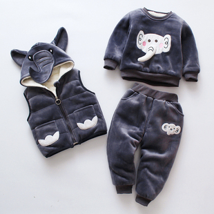 童装女宝宝秋冬三件套装，洋气0-1-2-3岁婴儿加绒加厚男童冬装卫衣4