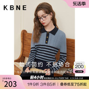 针织衫女套头条纹毛衣kbne2023秋季翻领，高级感长袖打底衫上衣