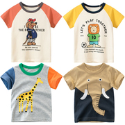 4岁儿童短袖t恤纯棉宝宝小熊，长颈鹿大象动物图案男童小孩半袖衣服
