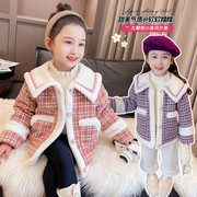 女童秋冬装外套女宝宝韩版洋气加绒加厚格子上衣小童冬季潮衣