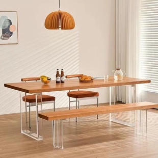 樱桃木餐桌亚克力长方形书桌北欧日式实木大板桌家用悬浮桌工作台