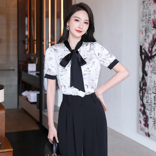 yesjing杜上上(杜上上)原创设计法式气质通勤衬衫，女短袖衬衣夏季雪纺上衣