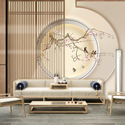 新中式3D立体花鸟墙纸养生馆美容院壁画客厅装饰墙布茶室背景壁纸