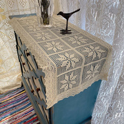 北欧钩针棉麻桌旗复古美式乡村棉线编织蕾丝，桌布茶几布电视柜盖布