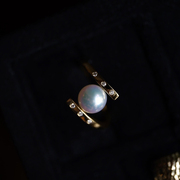 8mmakoya18k金天然(金天然)海水珍珠，戒指指环镶嵌珠宝真金