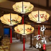 新中式仿古典宫灯布艺手绘画灯笼现代创意中国风餐厅饭店茶楼吊灯