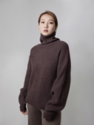 IntSoul 100%羊绒套头衫女元宝针高领时髦设计慵懒高级感针织毛衣