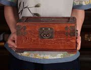 复古红木首饰盒珠宝箱镜子带锁 花梨木雕实木质中式手饰品收纳盒
