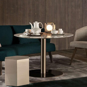 极简意式不锈钢大理石餐桌，家用小户型现代简约休闲洽谈桌客厅圆桌