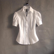高档春夏韩版女士短袖衬衫职业装工作服白商务衫时尚长袖连体衬衣