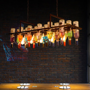 酒吧台玻璃复古工业风y酒瓶装饰餐厅吊灯，创意个性铁艺术理发店灯