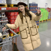 卡其色羽绒服冬季女2023韩系设计感拼接中长款90白鸭绒厚外套