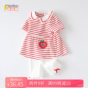 小女童宝宝夏装0-1-3岁婴幼儿，公主短袖套装薄款条纹，洋气婴儿衣服2