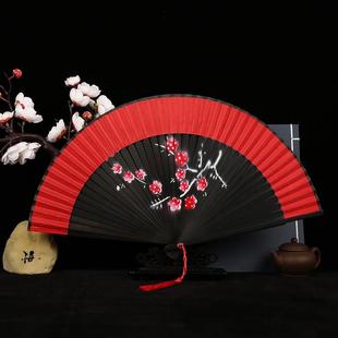 古典扇子旗袍舞蹈折扇红色中国风古风折叠扇汉服随身绢扇夏季小扇