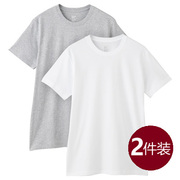 2件装日本良品夏季天竺棉男女情侣T恤圆领V领无侧缝纯棉短袖上衣