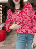 新中式国风红色印花针织打底衫长袖2024春季套头宽松洋气上衣