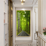 现代简约入户玄关装饰画竖版过道画树林走廊尽头挂画走廊壁画