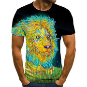 2022夏秋季(夏秋季)男士，短袖3d数码印花狮子，老虎图案打印短袖圆领t恤