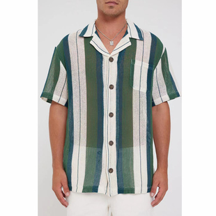 340046多码男款澳洲单半透明镂空纯棉短袖古巴领衬衫