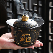 中式香炉家用小号带盖招财进宝陶瓷摆件室内熏香盒供佛盘香炉茶道