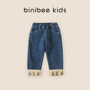 binibee女童牛仔裤秋冬款洋气宝宝加绒加厚裤子儿童长裤小童冬装
