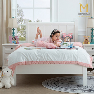 美式儿童床水性漆全实木1.2米床，美式家具白色，男孩床单人床1.5米