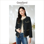goodland女装2023春季小香风，粗花呢设计感羊毛短款外套