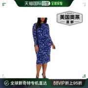 kasper女式印花百褶紧身连衣裙 - 宝蓝色/白色多色 美国奥莱