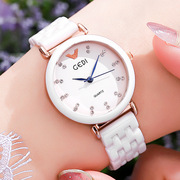 歌迪表带学生韩版士手表时装，玫瑰金表白色，女陶瓷休闲石英国产腕表