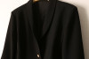 OL风格 职业耸肩长袖纯黑色青果领西服外套春秋季女士西装开衫潮