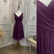 XS紫色雪纺伴娘短裙0213bt