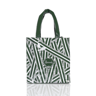 英伦名品pvc墨绿色条纹环保购物袋大容量防水手提包女包