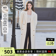 西遇米色羊毛呢子，大衣女2023秋冬高级感中长款韩版西装外套