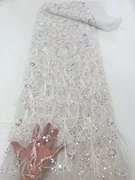 婚纱礼服蕾丝布料亮片珠管绣网布面料(布，面料)立体花手工珠刺绣重工面料