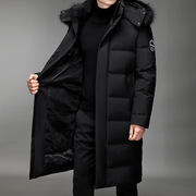 冬装男式羽绒服青年韩版时尚，长款带帽拉链保暖开衫外套男风衣