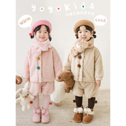 幼悠女童毛绒加厚套装冬季洋气儿童棉服女宝宝短裤保暖两件套