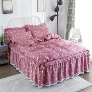 四件套全棉床裙纯色，床罩简约双人花边，三件套床罩床上用品1.5m1.8m