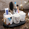 欧式陶瓷卫浴五件套带托盘牙刷架牙具座漱口刷牙杯家用洗漱杯套装