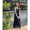 山茶花IIIRYLIN夏季蕾丝小黑裙气质显瘦优雅吊带裙 IBBTL009