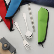 不锈钢餐具套装学生成人儿童便携筷子勺子叉子礼盒套装餐具三件套