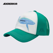 ADERERROR 24SS Blue whale 棒球帽绿色图案防晒宽松宽帽子